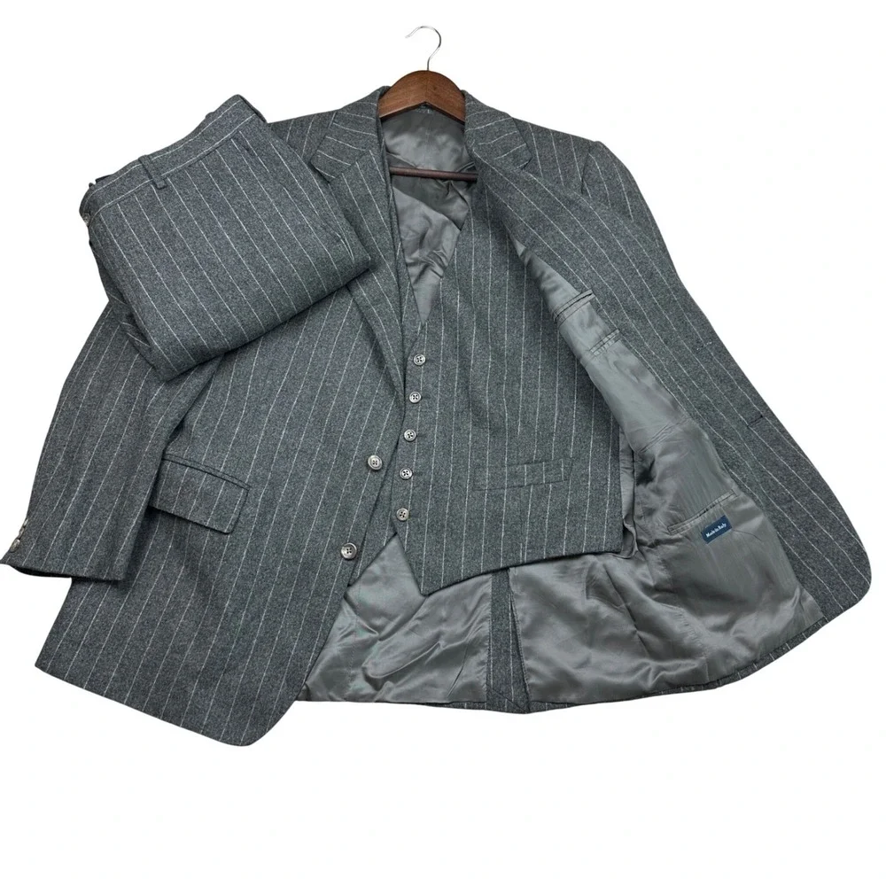 Polo Ralph Lauren Pinstripe 3 Piece Suit Wool Cashmere Made in Italy 42S 36x29